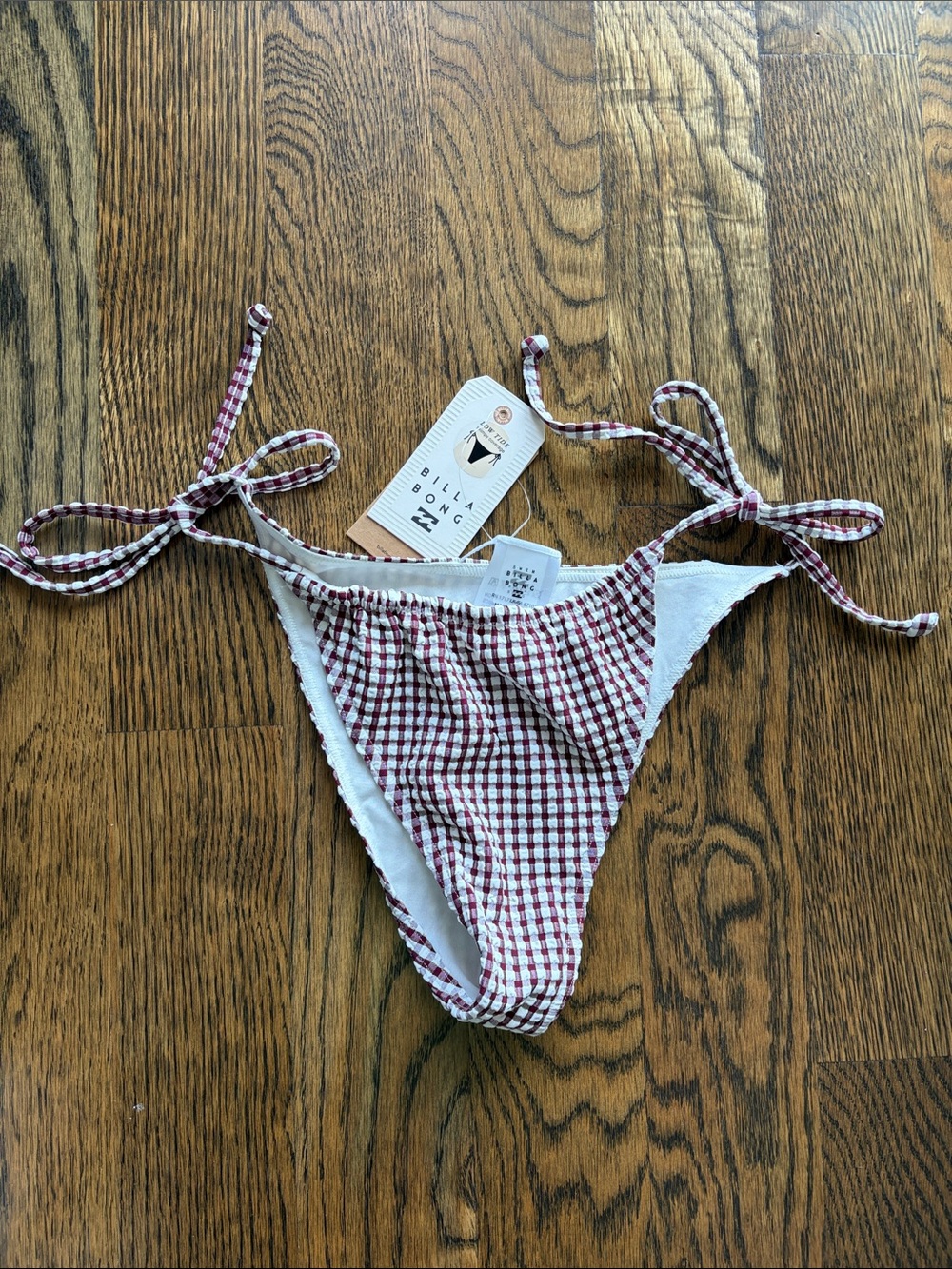 NWT Billabong Red Dahlia Gingham Low Tide Tie Bikini Bottoms - sold out online!